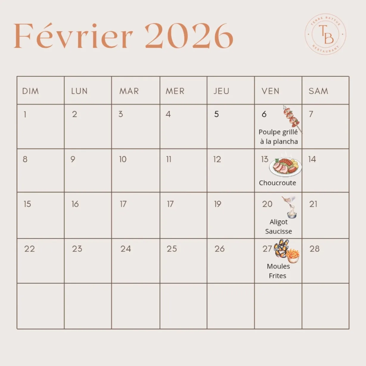 Calendrier des soirées du vendredi